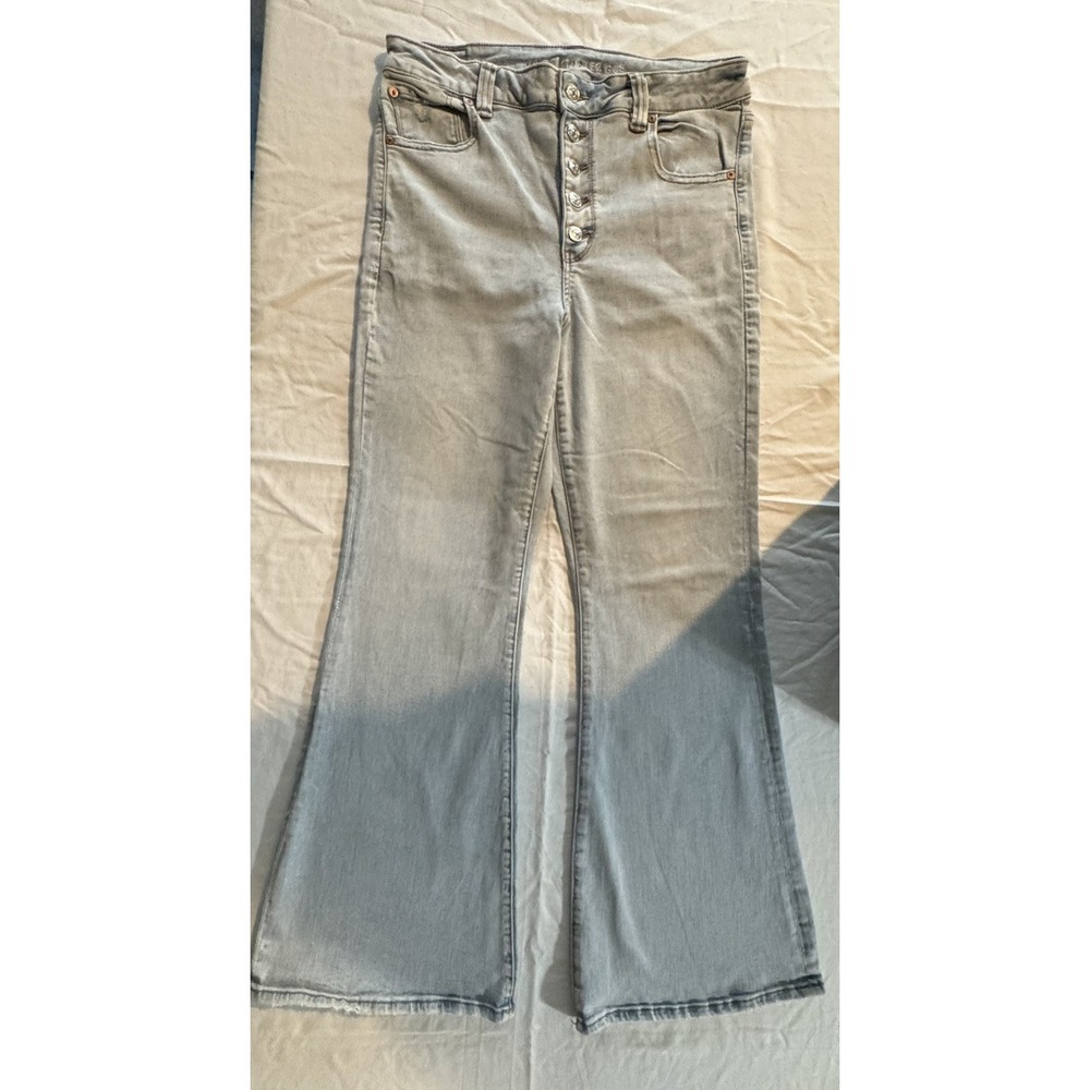 American Eagle Outfitters High Rise Flare Jeans Womens 14 Light Wash Button Fly